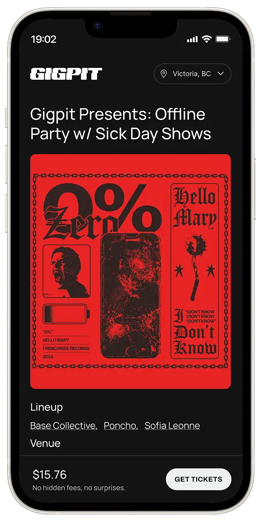A Gigpit event displayed on a mobile device