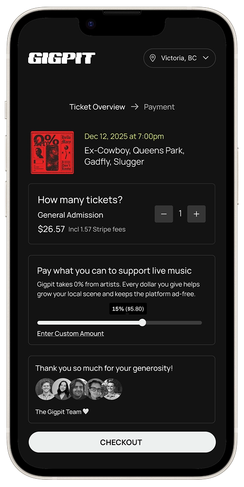 A Gigpit event displayed on a mobile device