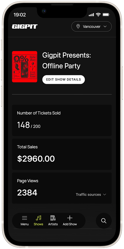 A Gigpit event displayed on a mobile device